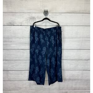 Modern Works Plus Size Blue Floral Pull On Wide Crop Pants Size 3X